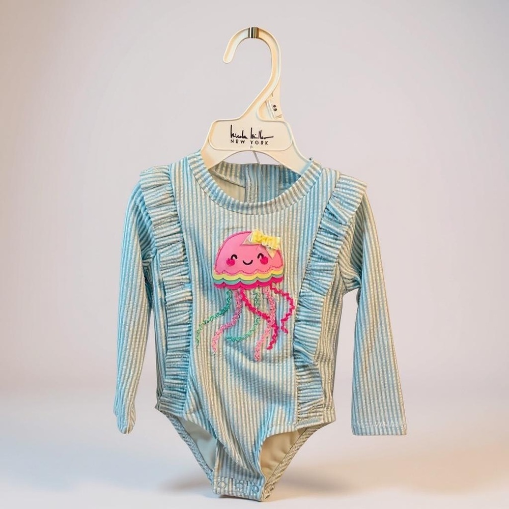 Nicole Miller Blue and Pink Rashguard Swimwear size 12 or 18 months. Baby girl.
